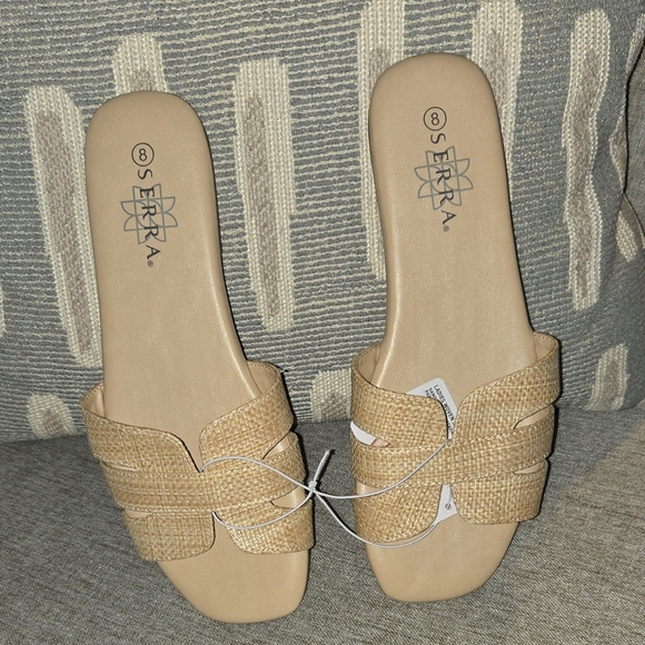 Serra Shoes - Serra Tan Woven Slide Sandals